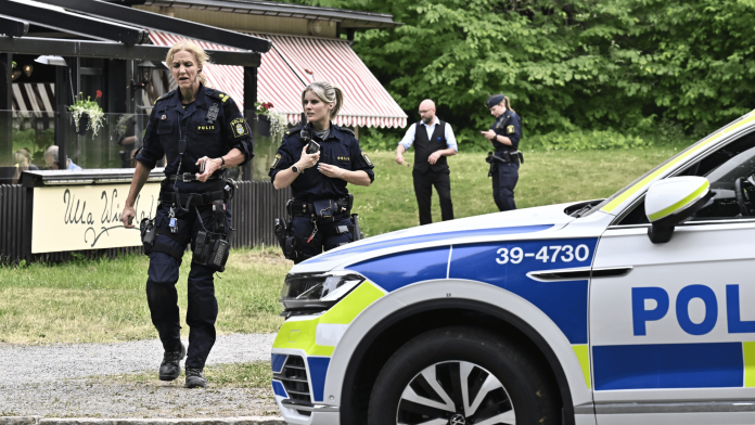 Polisbilar på Djurgården efter att flera hästar skenade sommaren 2023